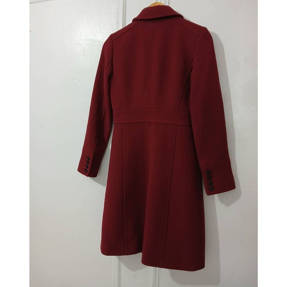 J crew women size 0 DOUBLE CLOTH ITALIAN WOOL maroon burgundy long coat - Picture 4 of 7